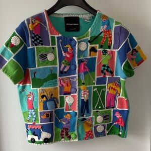 Michael Simon Vintage Short Sleeve Golf Cardigan M